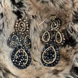 Grey and silver hand beaded earrings